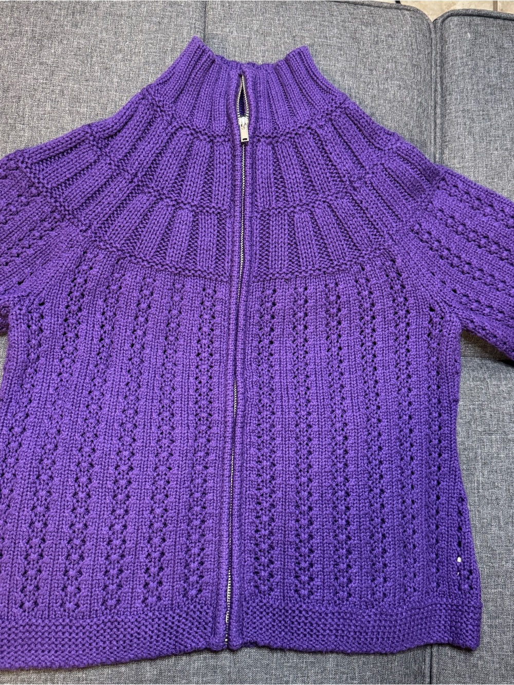 Talbots Vibrant Purple Zip-Front Knit Sweater